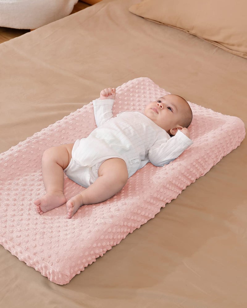 Aullar Solid Changing Table Pad Cover Cradle Sheet, Fits 32"/34''x16 Contoured Diaper Changing Pad, Ultra Soft Cozy Dots Plush Changing Table Covers, Breathable Wipeable Removable (Light Pink) - Image 2